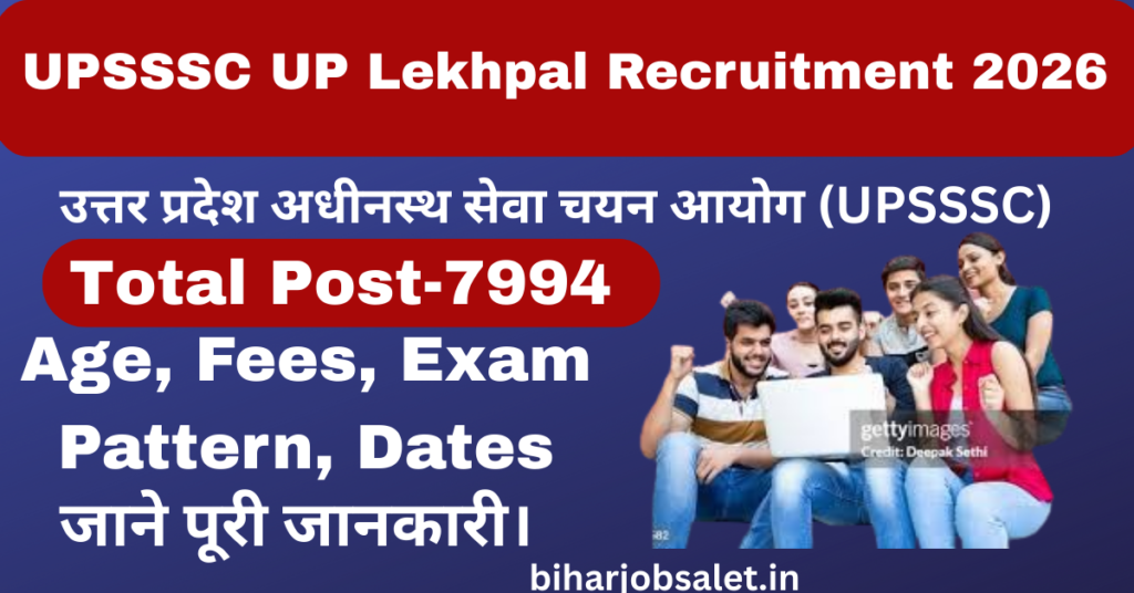 UPSSSC UP Lekhpal Recruitment 2026 | Check Eligibility, Age, Fees, Exam Pattern, Dates सहित जाने पूरी जानकारी।