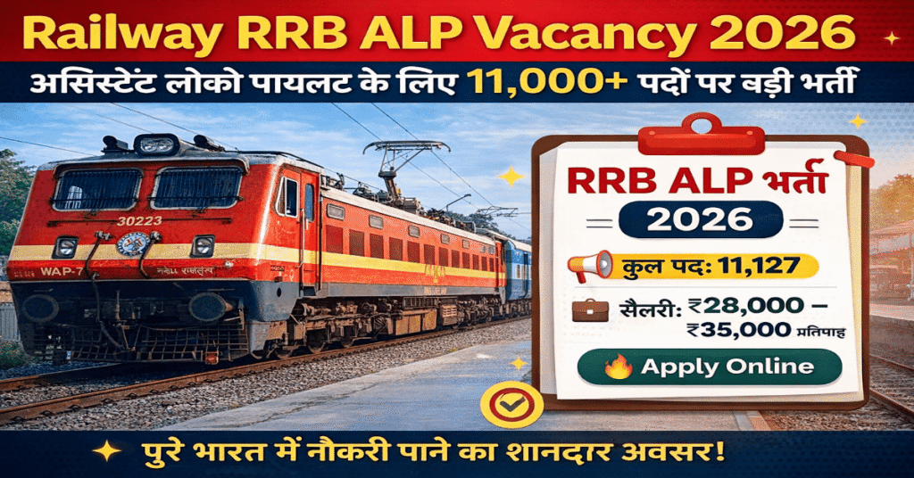 Railway RRB ALP Vacancy 2026 – असिस्टेंट लोको पायलट के लिए 11,000+ पदों पर बड़ी भर्ती।